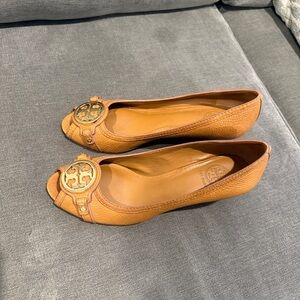 Tory Burch Tan Wedges with Gold Accent
